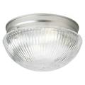 Forte Two Light Brushed Nickel Clear Ribbed Glass Mushroom Flush Mount 6038-02-55